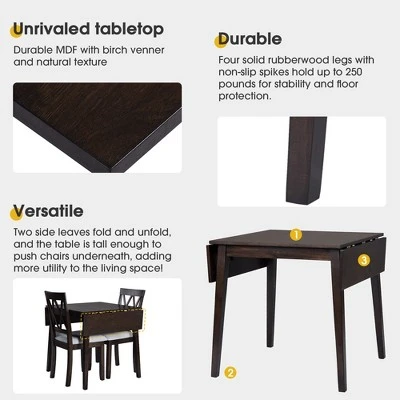 Foldable Dining Table Set For Small Space, 5 Pcs Set Farmhouse Style, Small Kitchen Table Set With Drop Leaf And 4 Dining Upholstered Chairs, Black 2 Foldable Dining Table Set For Small Space, 5 Pcs Set Farmhouse Style, Small Kitchen Table Set With Drop Leaf And 4 Dining Upholstered Chairs, Black - Image 2