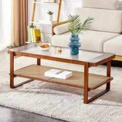 Modern Rattan Coffee Table,Rectangular Center Table With Tempered Glass Tabletop,2 Tier Wood Tea Table For Living Room Office Bedroom 16 Modern Rattan Coffee Table,Rectangular Center Table With Tempered Glass Tabletop,2 Tier Wood Tea Table For Living Room Office Bedroom -Baxton Studio Shop GUEST 2ef87846 8509 4249 8db6 88fdb43b2cdd