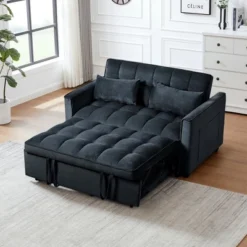 TiramisuBest 3-in-1 Convertible Sleeper Sofa Bed, Velvet Loveseat Futon Couch With Pull-Out Bed, Pillows & Storage Pockets, Black -Baxton Studio Shop GUEST 2f0d5e7a 913b 46b0 af39 cd918e53c7ad