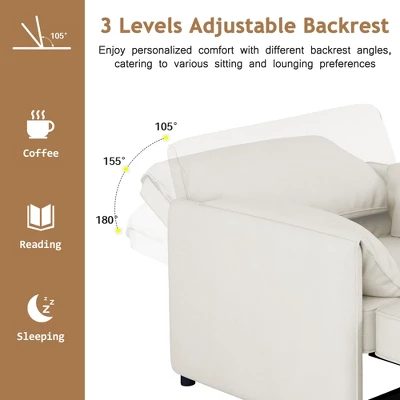 APRILSOUL White Convertible Pull Out Sofa Bed, 3-in-1 Convertible Sleeper Chair, Adjustable Backrest With Thicked Cushions 7 APRILSOUL White Convertible Pull Out Sofa Bed, 3-in-1 Convertible Sleeper Chair, Adjustable Backrest With Thicked Cushions - Image 7