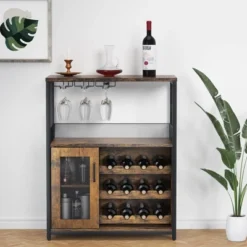 3-Tier Wine Bar Cabinet With Detachable Wine Rack And Drawer, Industrial Sideboard And Buffet Cabinet -Baxton Studio Shop GUEST 2f456b8e 8fa5 42bd 8c87 75e41dd41e1b