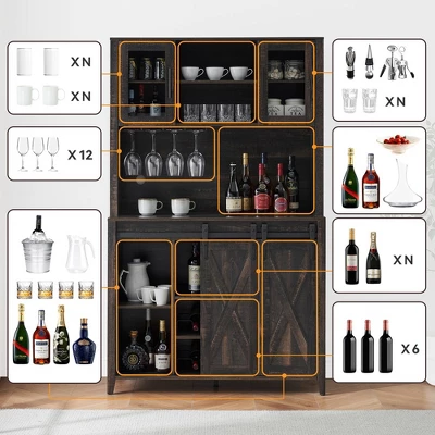 Whizmax Farmhouse Bar Cabinet With Sliding Barn Door For Kitchen, Dining Room 3 Whizmax Farmhouse Bar Cabinet With Sliding Barn Door For Kitchen, Dining Room - Image 3