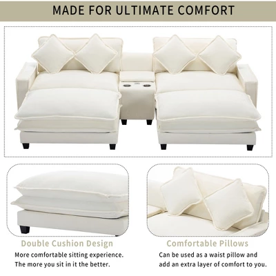 111" Sectional Sofa With 2 Removable Ottoman, Chenille Upholstered Sofa With 2 USB Ports, 2 Cup Holders And Large Storage Box 4A - ModernLuxe 10 111" Sectional Sofa With 2 Removable Ottoman, Chenille Upholstered Sofa With 2 USB Ports, 2 Cup Holders And Large Storage Box 4A - ModernLuxe - Image 10