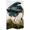 6" Double Sided Audubon Heron And Flamingo Canvas Room Divider - Oriental Furniture