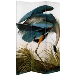 6" Double Sided Audubon Heron And Flamingo Canvas Room Divider - Oriental Furniture