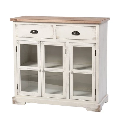 3 Door/2 Drawer Shabby Chic Window Pane Cabinet Antique White/Natural - StyleCraft 1 3 Door/2 Drawer Shabby Chic Window Pane Cabinet Antique White/Natural - StyleCraft