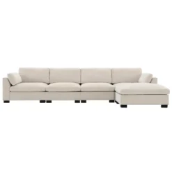 130" L-Shaped Sectional Sofa, 5 Seat Chenille Modular Sofa Couch With Folding Table, Dual USB Charging & Ottoman, Beige/Gray - ModernLuxe 21 130" L-Shaped Sectional Sofa, 5 Seat Chenille Modular Sofa Couch With Folding Table, Dual USB Charging & Ottoman, Beige/Gray - ModernLuxe -Baxton Studio Shop GUEST 2fffa51f 6237 497d 8bcf dd19af49aa73