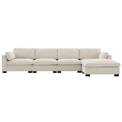 130" L-Shaped Sectional Sofa, 5 Seat Chenille Modular Sofa Couch With Folding Table, Dual USB Charging & Ottoman, Beige/Gray - ModernLuxe 8 130" L-Shaped Sectional Sofa, 5 Seat Chenille Modular Sofa Couch With Folding Table, Dual USB Charging & Ottoman, Beige/Gray - ModernLuxe - Image 8