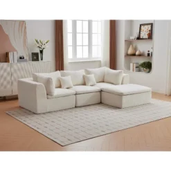 140" Modular Cloud Sectional Sofa With Ottoman - Convertible L/U-Shape Chenille Couch, 5-Seater Deep Memory Foam Couch, No Assembly Required