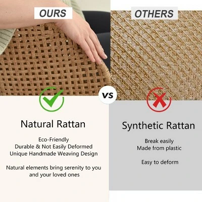 Modern Rattan Dining Chairs, Armchairs With Double-Woven Rattan Back And Beige Upholstered Seat, Natural Style Kitchen Chairs-Maison Boucle 5 Modern Rattan Dining Chairs, Armchairs With Double-Woven Rattan Back And Beige Upholstered Seat, Natural Style Kitchen Chairs-Maison Boucle - Image 5