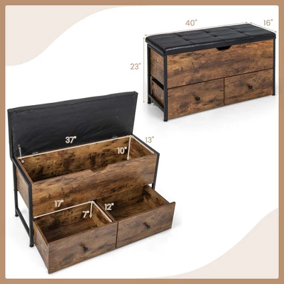 Costway Storage Ottoman Bench Flip Top Wooden Storage Chest With Cushion & 2 Drawers 2 Costway Storage Ottoman Bench Flip Top Wooden Storage Chest With Cushion & 2 Drawers - Image 2