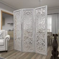 Farmhouse Wood Carved Room Divider Screen White - Olivia & May -Baxton Studio Shop GUEST 30ce5a1c d537 40db a76a 700bf6e7b50f