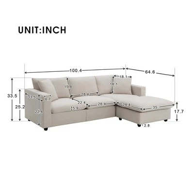 Modern L-shaped Sectional Sofa, Upholstered Couch With Convertible Ottoman And 2 Free Pillows-ModernLuxe 2 Modern L-shaped Sectional Sofa, Upholstered Couch With Convertible Ottoman And 2 Free Pillows-ModernLuxe - Image 2
