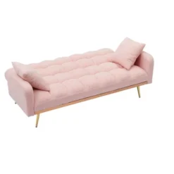 Aukfa 69"Convertible Sofa Bed With Teddy Fabric & Gold Legs - Modern Futon Couch Includes 2 Pillows, For Living Room/Bedroom -Baxton Studio Shop GUEST 311466e7 eff3 45fa b37b b8af0dca0ee2