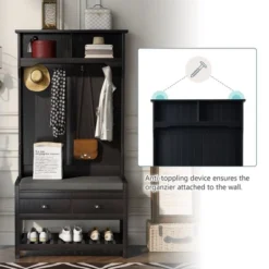 33.5" 3-in-1 Design Hall Tree With 4 Hooks, Coat Hanger And Entryway Storage Bench - ModernLuxe -Baxton Studio Shop GUEST 313b24cf 076a 4ab4 bd7b 58dac8b8a19d