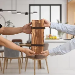 Vintiquewise Vintage Wooden Wine Gift Box – Rustic Single Bottle Holder With Locking Latch, Decorative Brass Accents, And Faux Leather Straps -Baxton Studio Shop GUEST 318d7975 90dd 4c0b a819 f51d5eadf46c