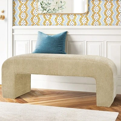 Lily 47" Upholstered Scroll Velvet Waterfall Bench/Chenille Entryway Bench-The Pop Maison 11 Lily 47" Upholstered Scroll Velvet Waterfall Bench/Chenille Entryway Bench-The Pop Maison - Image 11