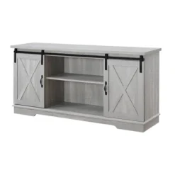 Modern Transitional Sliding Barndoor TV Stand For TVs Up To 65"- Saracina Home -Baxton Studio Shop GUEST 31a34286 e5bc 4cdb 95bc c04f39622d58