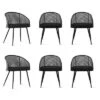 Set Of 6 Rattan Dining Chairs, Modern Upholstered Armchairs With Black Metal Frame & Woven Cane Back For Kitchen & Dining Room-Maison Boucle