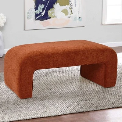 Lily 47" Upholstered Scroll Velvet Waterfall Bench/Chenille Entryway Bench-The Pop Maison 8 Lily 47" Upholstered Scroll Velvet Waterfall Bench/Chenille Entryway Bench-The Pop Maison - Image 8