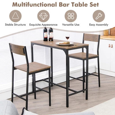 Costway 3PCS Bar Table Set Industrial Counter Height Dining Table Set W/2 Stools 5 Costway 3PCS Bar Table Set Industrial Counter Height Dining Table Set W/2 Stools - Image 5