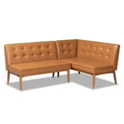 2pc Arvid Mid-Century Faux Leather Upholstered Wood Dining Corner Sofa Bench Set Walnut/Brown - Baxton Studio -Baxton Studio Shop GUEST 31fe5fc4 ca1a 450f adda 778313db43d7