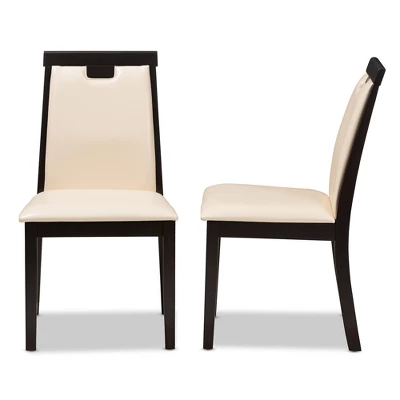Set Of 2 Evelyn Modern And Contemporary Faux Leather Upholstered And Finished Dining Chairs Dark Brown/ Beige - Baxton Studio 2 Set Of 2 Evelyn Modern And Contemporary Faux Leather Upholstered And Finished Dining Chairs Dark Brown/ Beige - Baxton Studio - Image 2