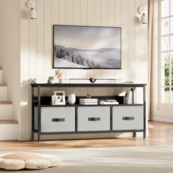 Garvee 55" TV Stand Entertainment Center With 3 Fabric Drawers, Rustic Dresser For Living Room, Bedroom 15 Garvee 55" TV Stand Entertainment Center With 3 Fabric Drawers, Rustic Dresser For Living Room, Bedroom -Baxton Studio Shop GUEST 321b24cc 1174 4a36 8168 d842c4742b46