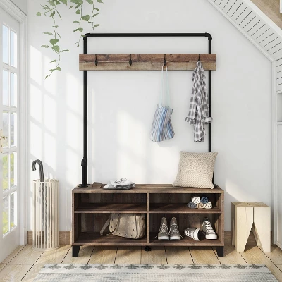 Lebarone Industrial 4 Shelf Hall Tree Reclaimed Barnwood - HOMES: Inside + Out 2 Lebarone Industrial 4 Shelf Hall Tree Reclaimed Barnwood - HOMES: Inside + Out - Image 2