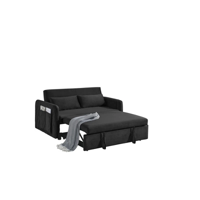 55.5" Modern Pull-Out Sleep Sofa - 2-Seater Loveseat With Lumbar Pillows & Side Pockets 2 55.5" Modern Pull-Out Sleep Sofa - 2-Seater Loveseat With Lumbar Pillows & Side Pockets - Image 2