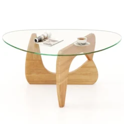 Tangkula Triangle Coffee Table W/ Tempered Glass Top & Adjustable Rubber Wood Base 19 Tangkula Triangle Coffee Table W/ Tempered Glass Top & Adjustable Rubber Wood Base -Baxton Studio Shop GUEST 3230405b 9d38 40c3 b828 01a79942703d