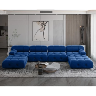 WJShome 138" Modular Sectional Sofa, U-Shaped Minimalist Velvet Sofas Couches With Chaise Ottomans,Blue 7 WJShome 138" Modular Sectional Sofa, U-Shaped Minimalist Velvet Sofas Couches With Chaise Ottomans,Blue - Image 7