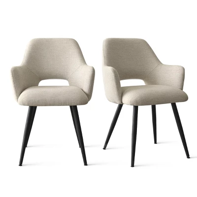 Set Of 8 Modern Dining Chairs With Armrests, Upholstered Dining Room Chairs With Black Metal Legs, Comfortable Seats For Kitchen & Home-Maison Boucle 3 Set Of 8 Modern Dining Chairs With Armrests, Upholstered Dining Room Chairs With Black Metal Legs, Comfortable Seats For Kitchen & Home-Maison Boucle - Image 3