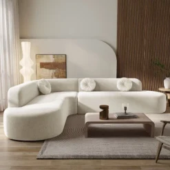 122''W Modern 2-Piece Curved Sectional Sofa, Elegant Chenille Upholstered Couch With Round Pillows - ModernLuxe