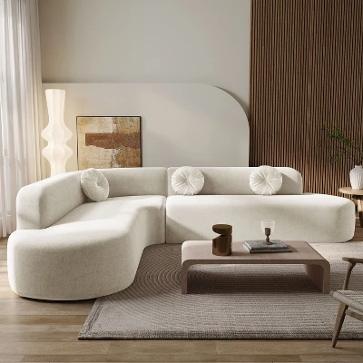 122''W Modern 2-Piece Curved Sectional Sofa, Elegant Chenille Upholstered Couch With Round Pillows - ModernLuxe 1 122''W Modern 2-Piece Curved Sectional Sofa, Elegant Chenille Upholstered Couch With Round Pillows - ModernLuxe