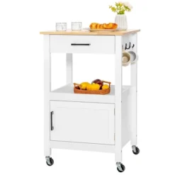 Costway Rolling Kitchen Island Cart On Wheels Bar Serving Trolley W/Drawer Cabinet BlackWhite -Baxton Studio Shop GUEST 32ac8cd9 ee8d 4a93 b9b1 3d5b7ca8703e