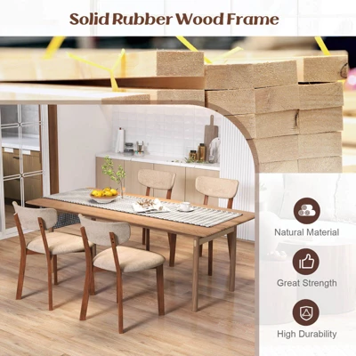 Costway 2 PCS Upholstered Dining Chairs Set Of 2 With Solid Rubber Wood Frame, Curved Backrest Brown/Grey 6 Costway 2 PCS Upholstered Dining Chairs Set Of 2 With Solid Rubber Wood Frame, Curved Backrest Brown/Grey - Image 6