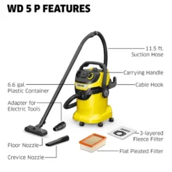 Karcher WD 5 P Corded Wet/Dry Vacuum, Heavy Duty Canister Vac