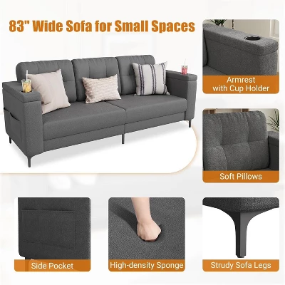 83.5" 3 Seater Sofa Couch With Storage Armrests For Living Room, Comfy Sofa Couch With Wide Seat 5 83.5" 3 Seater Sofa Couch With Storage Armrests For Living Room, Comfy Sofa Couch With Wide Seat - Image 5