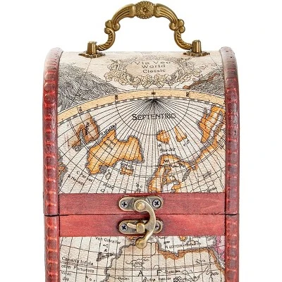 Okuna Outpost Single Wooden Wine Box Bottle Holder World Map Treasure Chest Gift Box Storage Bar Accessory 4 Okuna Outpost Single Wooden Wine Box Bottle Holder World Map Treasure Chest Gift Box Storage Bar Accessory - Image 4