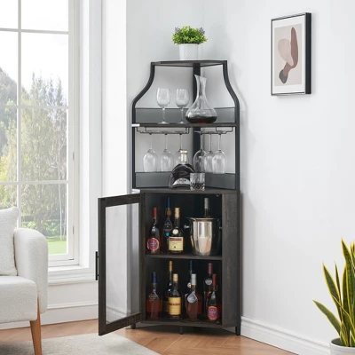 GustoWave 61'' Tall Corner Wine Bar Cabinet With Adjustable Shelves, 5-Tier Industrial Bar Cabinet With Glass Holder, Bar With Mesh Door 9 GustoWave 61'' Tall Corner Wine Bar Cabinet With Adjustable Shelves, 5-Tier Industrial Bar Cabinet With Glass Holder, Bar With Mesh Door - Image 9