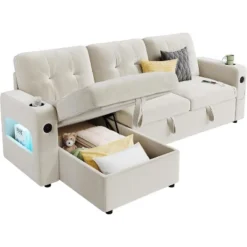 84 Inch Sleeper Sofa Couch, L-Shaped Sofa, Convertible Pull Out Sofa Bed With Storage, Charging Station, Led Lights, Modern Sectional Sofa -Baxton Studio Shop GUEST 33c65cce 40ad 4f31 b3dd b16b7ba73d2d