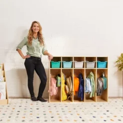 ECR4Kids Streamline 5-Section Toddler Coat Locker, Classroom Furniture, Natural -Baxton Studio Shop GUEST 33cdb1ca 9d8f 4822 8e83 51db10ebedf4