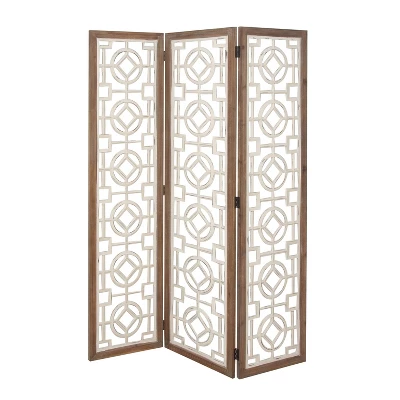 Farmhouse Wood Patterned Room Divider Screen White - Olivia & May 3 Farmhouse Wood Patterned Room Divider Screen White - Olivia & May - Image 3