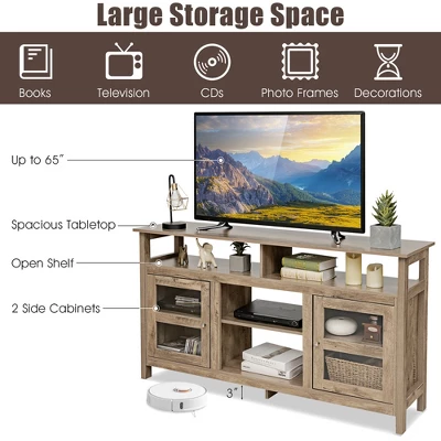 Costway 58'' TV Stand Entertainment Console Center W/ 2 Cabinets Up To 65'' GreyBlackWalnut 6 Costway 58'' TV Stand Entertainment Console Center W/ 2 Cabinets Up To 65'' GreyBlackWalnut - Image 6