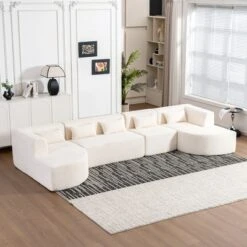 144"W Modular Sectional Sofa, Oversized Upholstered Cloud Couch With 2 Chaise Lounge & 5 Pillows - ModernLuxe 22 144"W Modular Sectional Sofa, Oversized Upholstered Cloud Couch With 2 Chaise Lounge & 5 Pillows - ModernLuxe -Baxton Studio Shop GUEST 343a4108 e224 4c42 b3da 837ed38b6a5d