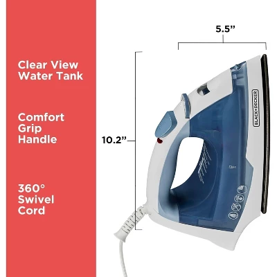 Black & Decker BLACK+DECKER Easy Steam Compact Iron For Clothes, Automatic Shutoff, Nonstick Plate, Light Weight, 1200 Watts 7 Black & Decker BLACK+DECKER Easy Steam Compact Iron For Clothes, Automatic Shutoff, Nonstick Plate, Light Weight, 1200 Watts - Image 7