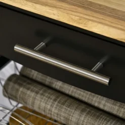 HOMCOM 3-Tier Utility Kitchen Cart With Handle Bar, Steel Basket Rolling Cart, Food Storage Service Trolley With Drawer, Rubber Wood Top, Black 9 HOMCOM 3-Tier Utility Kitchen Cart With Handle Bar, Steel Basket Rolling Cart, Food Storage Service Trolley With Drawer, Rubber Wood Top, Black -Baxton Studio Shop GUEST 349d32fd d45c 44af b232 26b6760ff5d5