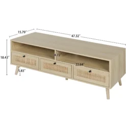 Aubrey 47.32" Rattan TV Stands With 3 Rattan Drawers And Solid Wood Feet For TVs Up To 50"-The Pop Maison -Baxton Studio Shop GUEST 34acc911 d8d7 4ecc a58a 8cefb28ff999