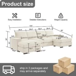 122"W U-Shaped Sectional Sofa Couch With Ottomans, 6-Seat Corduroy Fabric Sleeper Comfy Deep Seat Couch For Living Room - ModernLuxe -Baxton Studio Shop GUEST 34aee1b7 68c4 4a90 ad60 452ffdd9aab1
